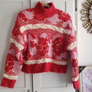 Zara Jacquard Knit Pink and Red Chunky Sweater - size small